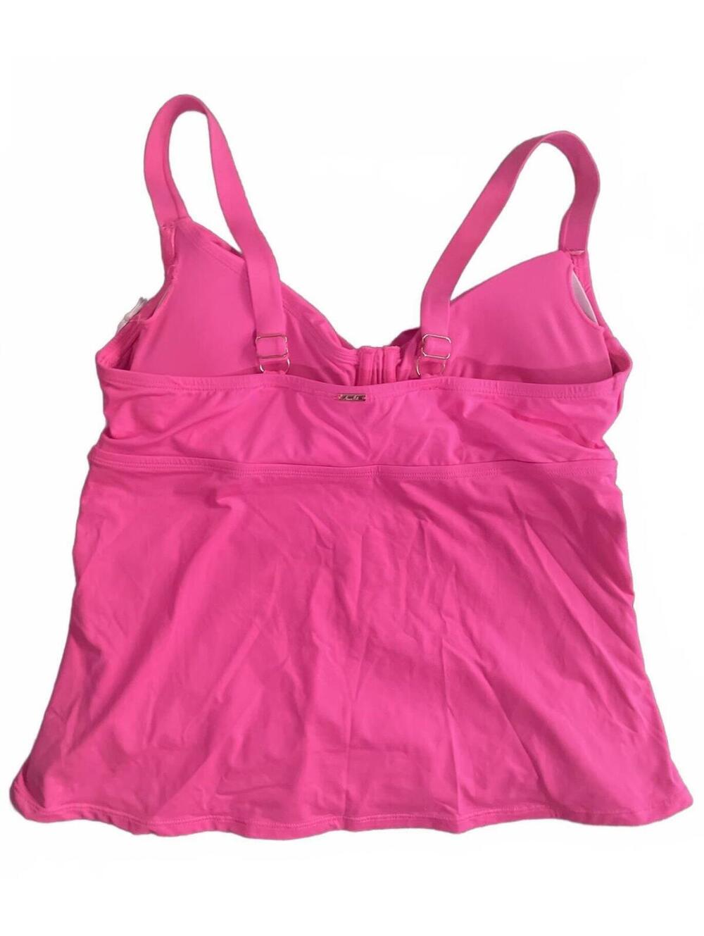 Anne Cole Hot Pink Gold Tankini Swim Top Women’s Size 16W NWT Beach Ruched Flowy - Picture 3 of 13